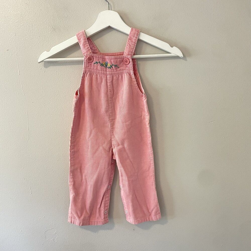 Vintage Garanimals Corduroy Overalls Pink Embroidered Made In USA
